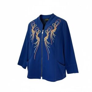 Bob Mackie Wearable Art Jacket Womens Plus 1X Royal Blue Embroidered Statement